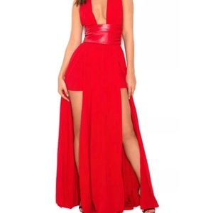 House of cb red slit dress
